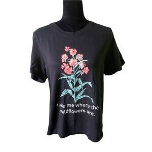 Womens Black Take me where the wildflowers are graphic floral tee shirt Large